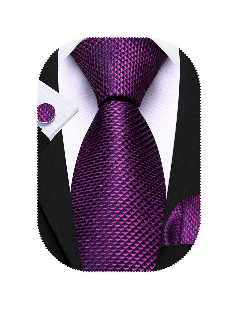6458 Designer Classic Ties Set Formal Pocket Square Cufflink Check Plaid